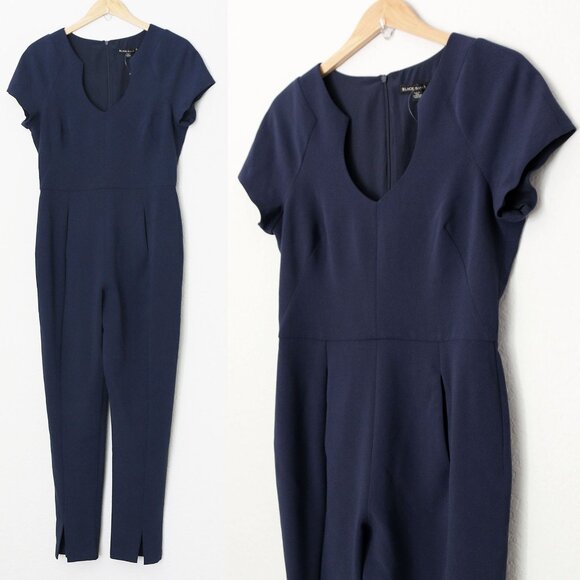 Black Halo Gypsy Rose Jumpsuit Size 8 Short Sleeve V Neck Classic Slit Hem $390 - Picture 11 of 16